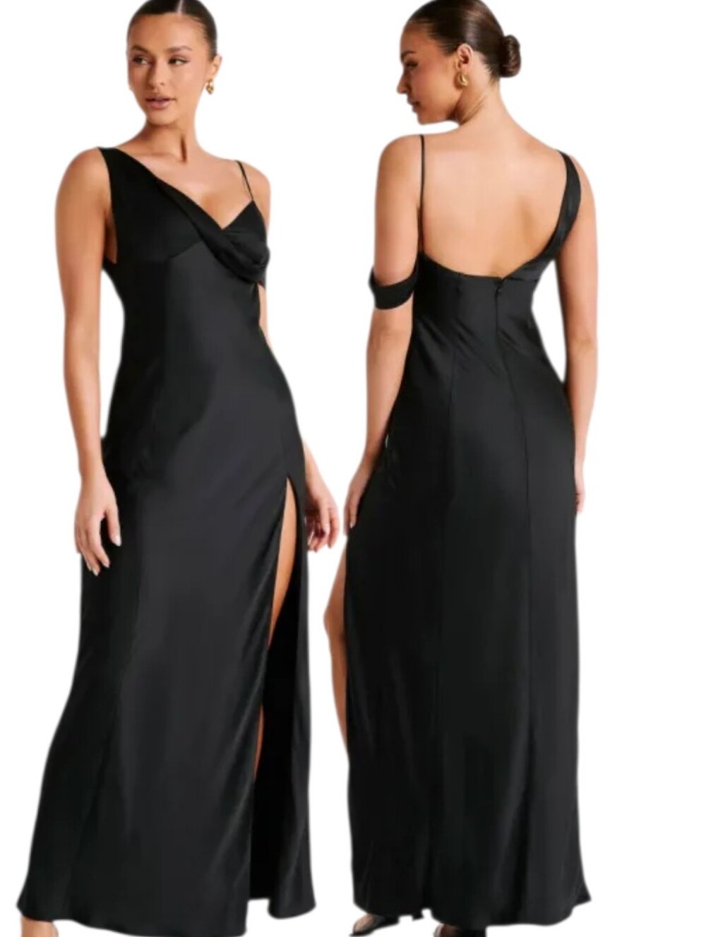 MESHKI Soliel Satin Off Shoulder Maxi Evening Dress - Size XS